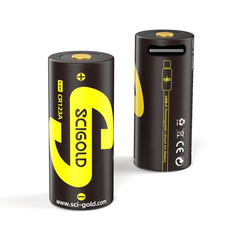 2Pcs Scigold Rechargeable CR123A Battery with USB-C Charging Port