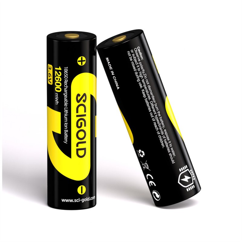 2pcs Scigold 18650 2600mWh-Protected Button Top Battery